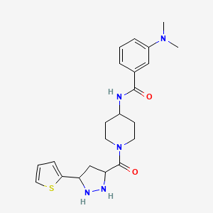molecular formula C22H25N5O2S B2513361 3-(二甲氨基)-N-[1-(5-噻吩-2-基吡唑烷-3-羰基)哌啶-4-基]苯甲酰胺 CAS No. 1298053-52-7