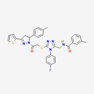 molecular formula C33H29FN6O2S2 B2513362 N-((4-(4-fluorophenyl)-5-((2-oxo-2-(3-(thiophen-2-yl)-5-(p-tolyl)-4,5-dihydro-1H-pyrazol-1-yl)ethyl)thio)-4H-1,2,4-triazol-3-yl)methyl)-3-methylbenzamide CAS No. 362502-40-7