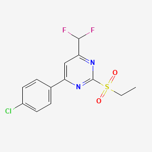 molecular formula C13H11ClF2N2O2S B2513369 4-(4-Chlorophenyl)-6-(difluoromethyl)-2-(ethylsulfonyl)pyrimidine CAS No. 862678-12-4