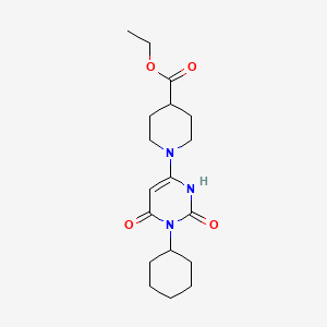molecular formula C18H27N3O4 B2513371 Ethyl 1-(1-cyclohexyl-2,6-dioxo-1,2,3,6-tetrahydropyrimidin-4-yl)piperidine-4-carboxylate CAS No. 863588-17-4