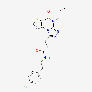 molecular formula C21H22ClN5O2S B2513387 N-(4-chlorophenethyl)-3-(5-oxo-4-propyl-4,5-dihydrothieno[2,3-e][1,2,4]triazolo[4,3-a]pyrimidin-1-yl)propanamide CAS No. 1216615-31-4