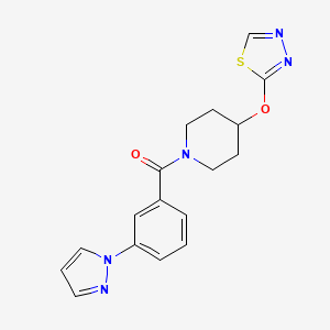 molecular formula C17H17N5O2S B2513392 (4-((1,3,4-thiadiazol-2-yl)oxy)piperidin-1-yl)(3-(1H-pyrazol-1-yl)phenyl)methanone CAS No. 2178773-93-6