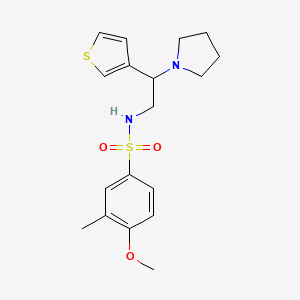 molecular formula C18H24N2O3S2 B2513426 4-methoxy-3-methyl-N-(2-(pyrrolidin-1-yl)-2-(thiophen-3-yl)ethyl)benzenesulfonamide CAS No. 946249-25-8
