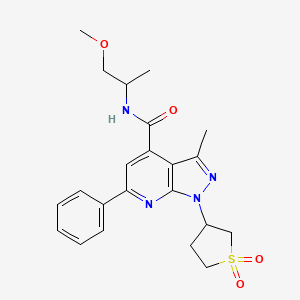 molecular formula C22H26N4O4S B2513428 1-(1,1-dioxidotetrahydrothiophen-3-yl)-N-(1-methoxypropan-2-yl)-3-methyl-6-phenyl-1H-pyrazolo[3,4-b]pyridine-4-carboxamide CAS No. 1021089-75-7