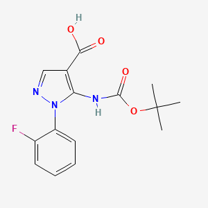 molecular formula C15H16FN3O4 B2513432 1-(2-Fluorophenyl)-5-[(2-methylpropan-2-yl)oxycarbonylamino]pyrazole-4-carboxylic acid CAS No. 2287286-44-4
