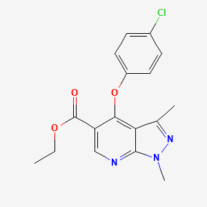 molecular formula C17H16ClN3O3 B2513435 ethyl 4-(4-chlorophenoxy)-1,3-dimethyl-1H-pyrazolo[3,4-b]pyridine-5-carboxylate CAS No. 439097-52-6