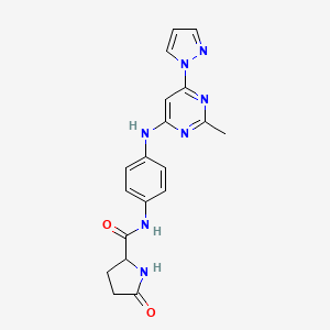 molecular formula C19H19N7O2 B2513436 N-(4-((2-甲基-6-(1H-吡唑-1-基)嘧啶-4-基)氨基)苯基)-5-氧代吡咯烷-2-甲酰胺 CAS No. 1257547-36-6