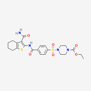 molecular formula C23H28N4O6S2 B2513442 4-((4-((3-氨基甲酰基-4,5,6,7-四氢苯并[b]噻吩-2-基)氨基甲酰基)苯基)磺酰基)哌嗪-1-羧酸乙酯 CAS No. 398998-76-0