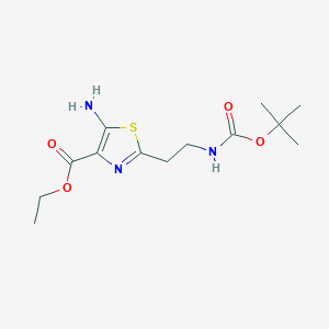 molecular formula C13H21N3O4S B2513450 Ethyl 5-amino-2-[2-[(2-methylpropan-2-yl)oxycarbonylamino]ethyl]-1,3-thiazole-4-carboxylate CAS No. 2253630-18-9
