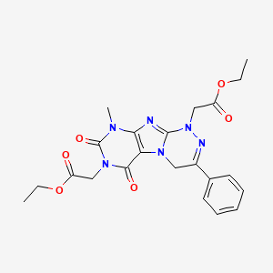 molecular formula C22H24N6O6 B2513461 Ethyl 2-{7-[(ethoxycarbonyl)methyl]-9-methyl-6,8-dioxo-3-phenyl-5,7,9-trihydro-4H-1,2,4-triazino[4,3-h]purinyl}acetate CAS No. 898443-48-6