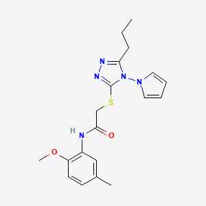 molecular formula C19H23N5O2S B2513464 N-(2-methoxy-5-methylphenyl)-2-{[5-propyl-4-(1H-pyrrol-1-yl)-4H-1,2,4-triazol-3-yl]sulfanyl}acetamide CAS No. 896295-79-7