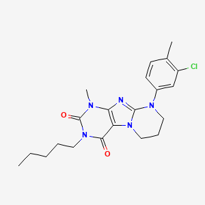molecular formula C21H26ClN5O2 B2513468 9-(3-chloro-4-methylphenyl)-1-methyl-3-pentyl-6,7,8,9-tetrahydropyrimido[2,1-f]purine-2,4(1H,3H)-dione CAS No. 923398-81-6