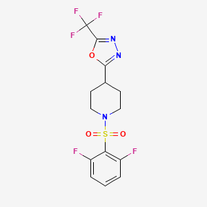 molecular formula C14H12F5N3O3S B2513472 2-(1-((2,6-Difluorophenyl)sulfonyl)piperidin-4-yl)-5-(trifluoromethyl)-1,3,4-oxadiazole CAS No. 1705349-39-8