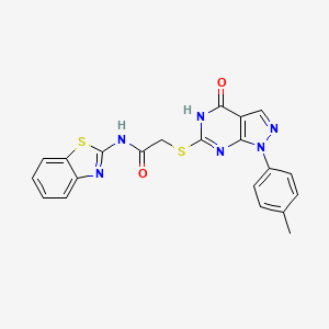 molecular formula C21H16N6O2S2 B2513489 N-(benzo[d]thiazol-2-yl)-2-((4-oxo-1-(p-tolyl)-4,5-dihydro-1H-pyrazolo[3,4-d]pyrimidin-6-yl)thio)acetamide CAS No. 851124-65-7