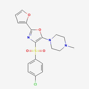 molecular formula C18H18ClN3O4S B2513533 4-((4-氯苯基)磺酰基)-2-(呋喃-2-基)-5-(4-甲基哌嗪-1-基)恶唑 CAS No. 862794-48-7