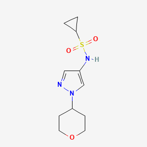 molecular formula C11H17N3O3S B2513565 N-(1-(tetrahydro-2H-pyran-4-yl)-1H-pyrazol-4-yl)cyclopropanesulfonamide CAS No. 1797985-15-9