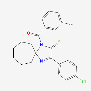 molecular formula C22H20ClFN2OS B2513577 3-(4-Chlorophenyl)-1-(3-fluorobenzoyl)-1,4-diazaspiro[4.6]undec-3-ene-2-thione CAS No. 1223774-20-6