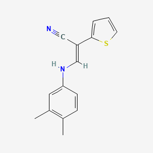 molecular formula C15H14N2S B2513583 3-(3,4-Dimethylanilino)-2-(2-thienyl)acrylonitrile CAS No. 303995-14-4