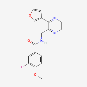 molecular formula C17H14FN3O3 B2513588 3-氟-N-((3-(呋喃-3-基)吡嗪-2-基)甲基)-4-甲氧基苯甲酰胺 CAS No. 2034316-43-1