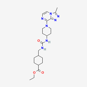 molecular formula C22H33N7O3 B2513594 Ethyl 4-((3-(1-(3-methyl-[1,2,4]triazolo[4,3-a]pyrazin-8-yl)piperidin-4-yl)ureido)methyl)cyclohexanecarboxylate CAS No. 2034516-70-4