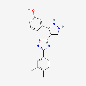 molecular formula C20H18N4O2 B2513604 3-(3,4-Dimethylphenyl)-5-[3-(3-methoxyphenyl)pyrazolidin-4-yl]-1,2,4-oxadiazole CAS No. 1171326-19-4