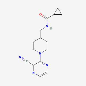 molecular formula C15H19N5O B2513606 N-((1-(3-cyanopyrazin-2-yl)piperidin-4-yl)methyl)cyclopropanecarboxamide CAS No. 1797258-07-1