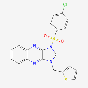 molecular formula C20H15ClN4O2S2 B2513621 1-((4-chlorophenyl)sulfonyl)-3-(thiophen-2-ylmethyl)-2,3-dihydro-1H-imidazo[4,5-b]quinoxaline CAS No. 846599-36-8