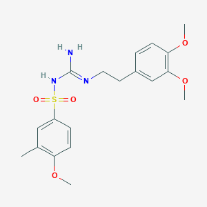 molecular formula C19H25N3O5S B2513633 N-(N-(3,4-dimethoxyphenethyl)carbamimidoyl)-4-methoxy-3-methylbenzenesulfonamide CAS No. 869075-51-4