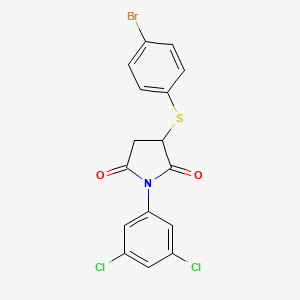molecular formula C16H10BrCl2NO2S B2513640 1-(3,5-Dichlorophenyl)-3-(4-bromophenylthio)azolidine-2,5-dione CAS No. 301194-49-0