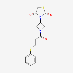 molecular formula C15H16N2O3S2 B2513646 3-(1-(3-(Phenylthio)propanoyl)azetidin-3-yl)thiazolidine-2,4-dione CAS No. 1790199-90-4