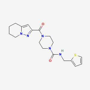 molecular formula C18H23N5O2S B2513676 4-(4,5,6,7-四氢吡唑并[1,5-a]吡啶-2-羰基)-N-(噻吩-2-基甲基)哌嗪-1-甲酰胺 CAS No. 2034338-96-8
