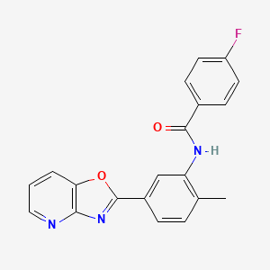 molecular formula C20H14FN3O2 B2513692 4-氟代-N-[2-甲基-5-([1,3]恶唑并[4,5-b]吡啶-2-基)苯基]苯甲酰胺 CAS No. 303131-51-3