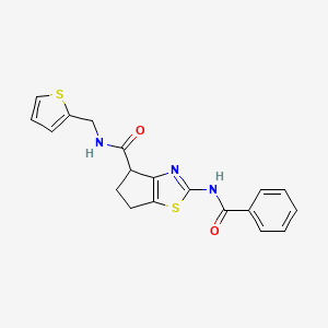 molecular formula C19H17N3O2S2 B2513702 2-苯甲酰胺基-N-(噻吩-2-基甲基)-5,6-二氢-4H-环戊[d]噻唑-4-甲酰胺 CAS No. 941879-88-5