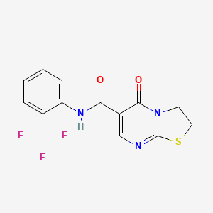 molecular formula C14H10F3N3O2S B2513705 5-oxo-N-(2-(trifluoromethyl)phenyl)-3,5-dihydro-2H-thiazolo[3,2-a]pyrimidine-6-carboxamide CAS No. 443329-54-2