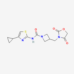 molecular formula C14H16N4O4S B2513715 N-(4-环丙基噻唑-2-基)-3-((2,4-二氧代恶唑烷-3-基)甲基)氮杂环丁-1-甲酰胺 CAS No. 2034233-95-7