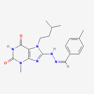molecular formula C19H24N6O2 B2513727 3-methyl-7-(3-methylbutyl)-8-[(2Z)-2-[(4-methylphenyl)methylidene]hydrazinyl]purine-2,6-dione CAS No. 377052-51-2
