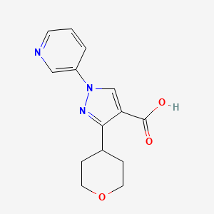 molecular formula C14H15N3O3 B2513736 3-(氧杂-4-基)-1-吡啶-3-基吡唑-4-羧酸 CAS No. 2241139-82-0