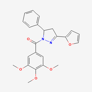 molecular formula C23H22N2O5 B2513744 (3-(呋喃-2-基)-5-苯基-4,5-二氢-1H-吡唑-1-基)(3,4,5-三甲氧基苯基)甲酮 CAS No. 1394651-81-0