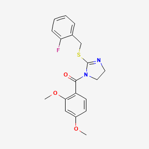 B2513749 (2,4-Dimethoxyphenyl)-[2-[(2-fluorophenyl)methylsulfanyl]-4,5-dihydroimidazol-1-yl]methanone CAS No. 851806-81-0