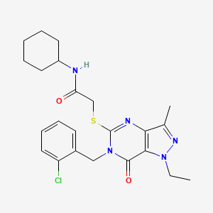 molecular formula C23H28ClN5O2S B2513756 2-((6-(2-氯苄基)-1-乙基-3-甲基-7-氧代-6,7-二氢-1H-吡唑并[4,3-d]嘧啶-5-基)硫代)-N-环己基乙酰胺 CAS No. 1359173-27-5
