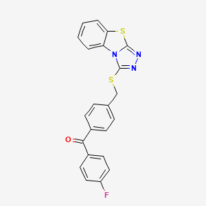 molecular formula C22H14FN3OS2 B2513810 (4-Fluorophenyl)-[4-([1,2,4]triazolo[3,4-b][1,3]benzothiazol-1-ylsulfanylmethyl)phenyl]methanone CAS No. 496028-77-4