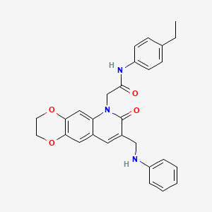 molecular formula C28H27N3O4 B2513813 N-(4-ethylphenyl)-2-{7-oxo-8-[(phenylamino)methyl]-2H,3H,6H,7H-[1,4]dioxino[2,3-g]quinolin-6-yl}acetamide CAS No. 894547-78-5