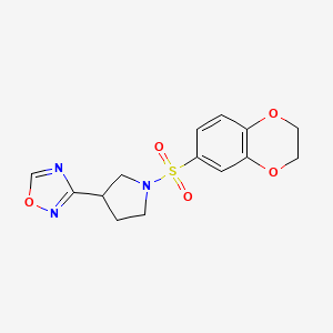 molecular formula C14H15N3O5S B2513824 3-(1-((2,3-二氢苯并[b][1,4]二氧杂环-6-基)磺酰基)吡咯烷-3-基)-1,2,4-恶二唑 CAS No. 2034277-27-3