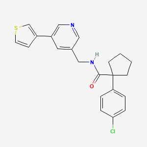 molecular formula C22H21ClN2OS B2513840 1-(4-氯苯基)-N-((5-(噻吩-3-基)吡啶-3-基)甲基)环戊烷甲酰胺 CAS No. 1705353-03-2