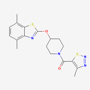 molecular formula C18H20N4O2S2 B2513854 (4-((4,7-Dimethylbenzo[d]thiazol-2-yl)oxy)piperidin-1-yl)(4-methyl-1,2,3-thiadiazol-5-yl)methanone CAS No. 1286718-47-5