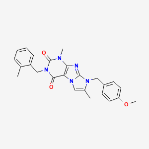 molecular formula C25H25N5O3 B2513865 6-[(4-Methoxyphenyl)methyl]-4,7-dimethyl-2-[(2-methylphenyl)methyl]purino[7,8-a]imidazole-1,3-dione CAS No. 896300-79-1