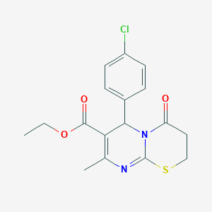 molecular formula C17H17ClN2O3S B2513866 Ethyl 6-(4-chlorophenyl)-8-methyl-4-oxo-2,3,4,6-tetrahydropyrimido[2,1-b][1,3]thiazine-7-carboxylate CAS No. 300770-34-7