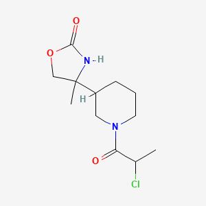 molecular formula C12H19ClN2O3 B2513872 4-[1-(2-Chloropropanoyl)piperidin-3-yl]-4-methyl-1,3-oxazolidin-2-one CAS No. 2411230-13-0