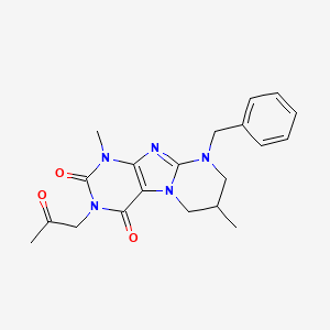 molecular formula C20H23N5O3 B2513881 9-benzyl-1,7-dimethyl-3-(2-oxopropyl)-6,7,8,9-tetrahydropyrimido[2,1-f]purine-2,4(1H,3H)-dione CAS No. 923400-17-3