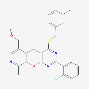molecular formula C26H22ClN3O2S B2513883 (2-(2-chlorophenyl)-9-methyl-4-((3-methylbenzyl)thio)-5H-pyrido[4',3':5,6]pyrano[2,3-d]pyrimidin-6-yl)methanol CAS No. 892415-00-8